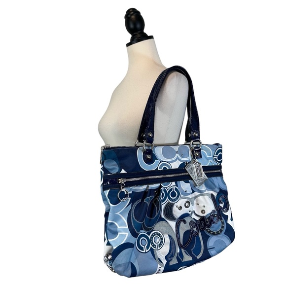 Coach Handbags - Coach Poppy Shoulder Bag Blue C Logo Canvas Patent Leather Purse Y2K